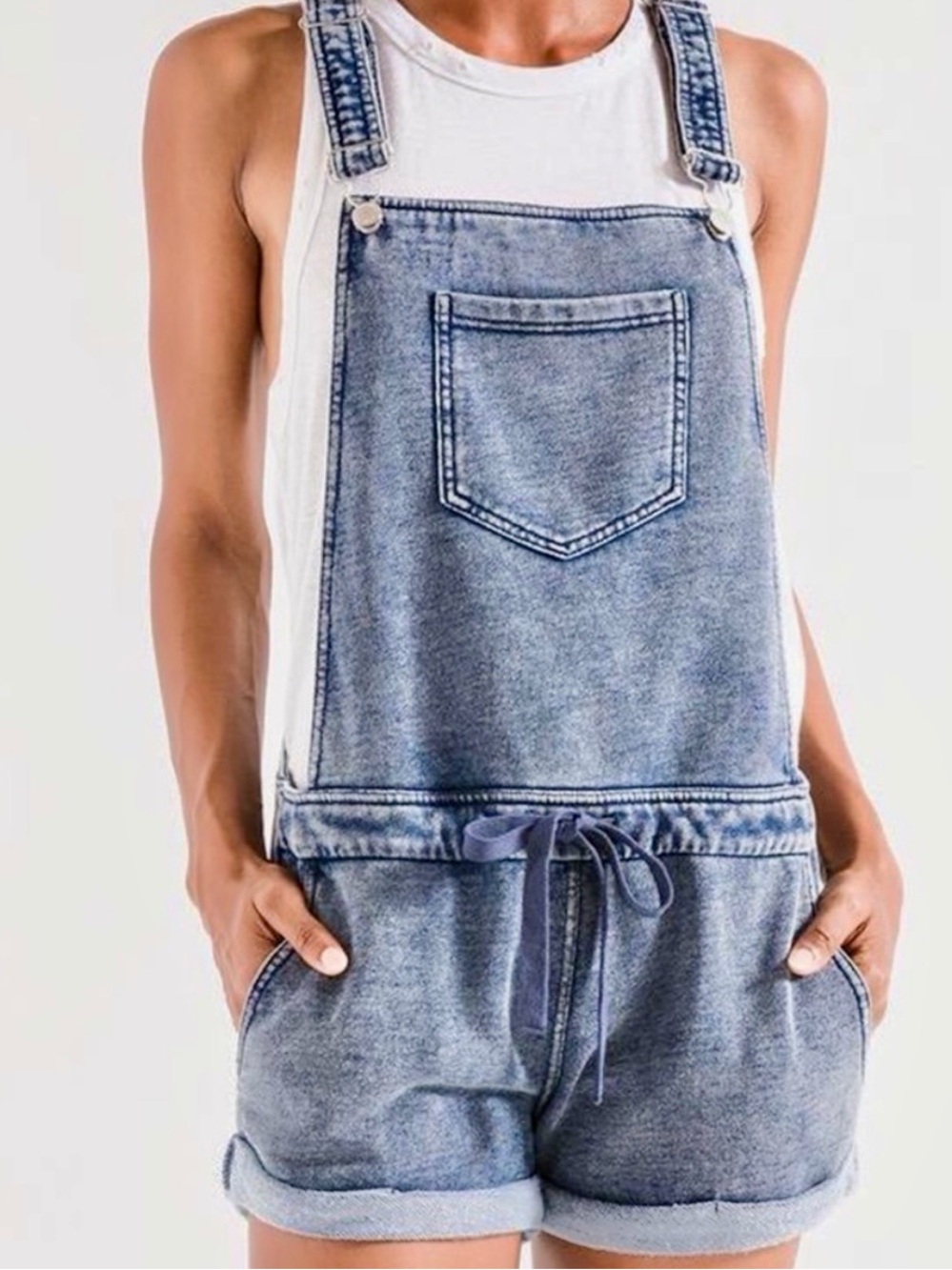 Z Supply Light Blue Terry Denim Short Overalls